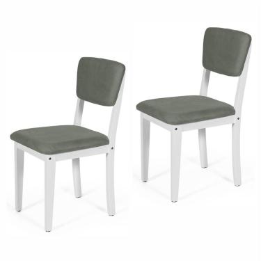 Imagem de Conjunto 2 Cadeiras De Jantar Estofada Em Madeira Maciça Ella Branco/cinza