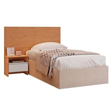 Imagem de Painel Cama Box Madeirado - Prime 1 Mesa C- 1 Gaveta Solteiro Freijo Cumaru Fendi - Novo Horizonte