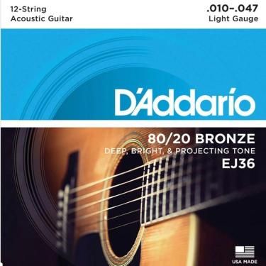 Imagem de Encordoamento Violão 12 Cordas Aco Ej36 010 80-20 Bronze D Addario