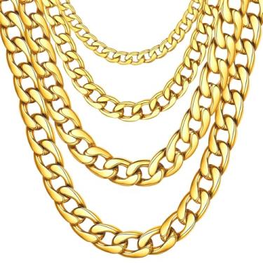 Imagem de ChainsHouse Colar de corrente cubana masculino e feminino, 3 mm/4 mm/5 mm/8 mm/9 mm/12 mm/15 mm de largura, aço inoxidável/fígaro banhado a ouro 18K, corrente de elos de pescoço 35,5 cm/45,7 cm/50,8 cm/55,8 cm/61 cm/66 cm/71 cm/76 cm de comprimento, com presente Caixa, 24.0 Inches, Metal, Sem Pedra 