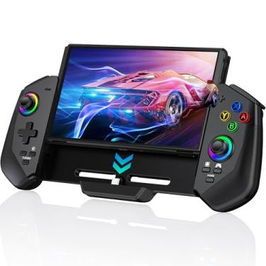 Imagem de KICKDOT Controladores de interruptor com joystick Hall para Nitendo Switch/OLED, controle remoto Switch Pro com luz RGB/Turbo/motor duplo/4 compartimentos para jogos, substituição de joypad com fio