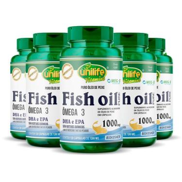 Imagem de Kit 5 óleo De Peixe Fish Oil Unilife 120 Capsulas 1000mg