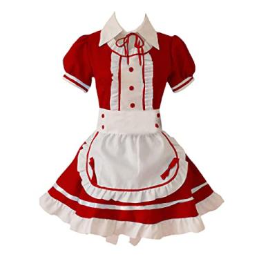 Imagem de KUFEIUP Avental de empregada feminina, vestido de uniforme de garçonete, fantasia cosplay (GG, vermelho)