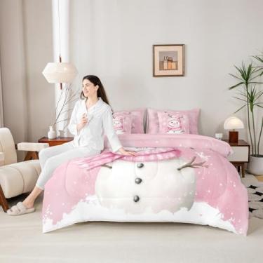 Imagem de Manfei Lindo conjunto de edredom infantil de boneco de neve, tamanho Queen, tie dye, desenho kawaii, 7 peças, fantasia de floco de neve, decoração feminina para meninas, meninos, branco e rosa