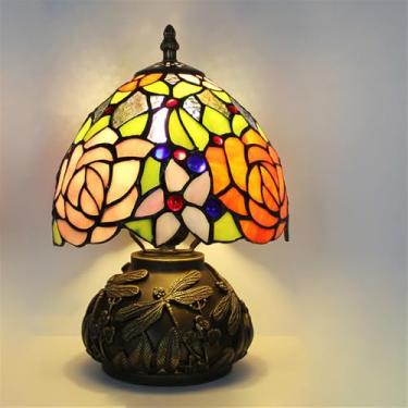 Imagem de Luminária de mesa retrô americana de luxo e criativa para sala de estar, quarto, cabeceira, escritório, casa de campo ou hotel, com vitral (Estilo 23)