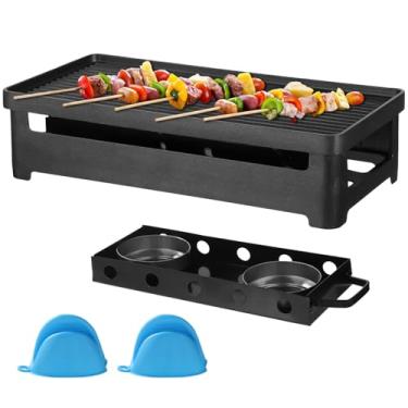 Imagem de Placa de churrasco sem fumaça e placas de aquecimento, acessórios de churrasco portáteis para acampamento e uso doméstico, vem com 2 luvas de proteção de dedo