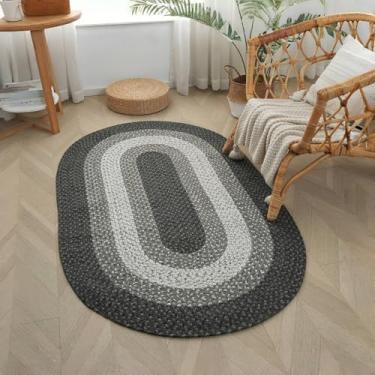 Imagem de RCTJHOME Tapete trançado oval de 9,5 x 1,8 m, tapete de entrada de corredor impermeável, tapetes internos/externos para porta da frente/traseira, sala de estar, tapetes laváveis de pátio de fazenda