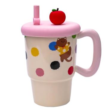 Imagem de Dalekana Caneca de cerâmica para café, chá e água, copo de porcelana criativo com alça e tampa para casa e escritório, 400 ml caneca de gato, 12,4 cm A, marrom