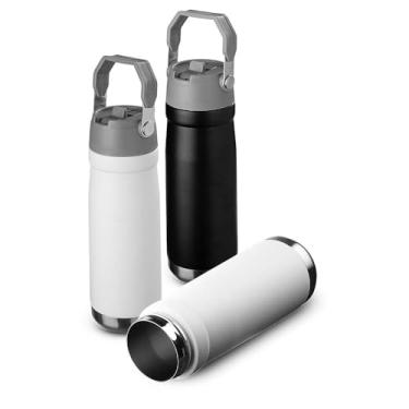 Imagem de Garrafa Térmica Inox 700ml com Parede Dupla e Isolamento a Vácuo – Mantém 12h Gelado / 8h Quente – C/Tampa Rosqueável e Bico de Sucção (Canudo) (Branco)