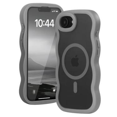 Imagem de Amzfield Capa magnética para iPhone 16e, compatível com moldura ondulada Magsafe, design fofo, translúcido, fosco, rígido, capa protetora de silicone à prova de choque para iPhone 16 e mulheres, cinza