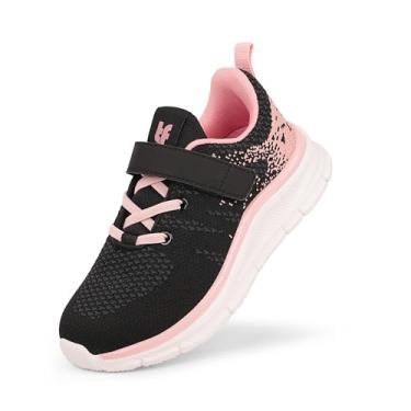 Imagem de Tobfis Tênis esportivo de corrida com alça de suporte de arco para meninos e meninas e crianças, respirável para caminhada escolar, melhor para pés chatos (bebês/crianças grandes), Preto, rosa, 10