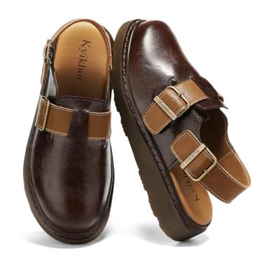 Imagem de KYIKHOR Mocassim feminino de camurça sem cadarço|Tamancos de camurça genuína para mulheres|Palmilha confortável de couro Mules sapatos de batata com alça traseira | Sapatos sociais casuais de