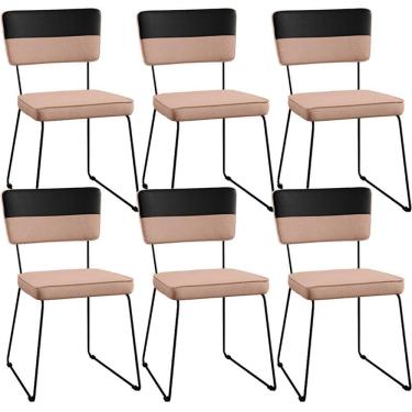 Imagem de Kit 06 Cadeiras Estofada Faixa Corano Preto Linho Rosê