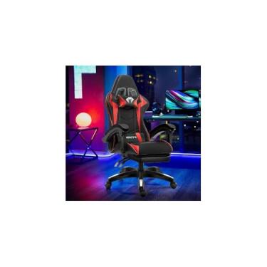 Imagem de Cadeira Gamer Giratória, Couro Sintético Premium, RGB com Controle Remoto, Reclinável 160°, Base Metal Reforçado, Suporta 120kg, Preta e Branca