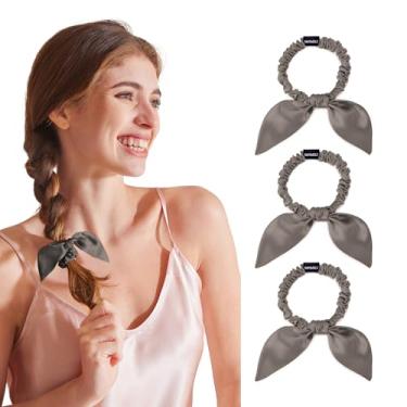 Imagem de THXSILK Pacote com 3 elásticos elásticos de seda 100% amoreira, 22 laços de cabelo de seda Momme para mulheres, lindos suportes de rabo de cavalo para orelhas de coelho, acessórios de cabelo modernos
