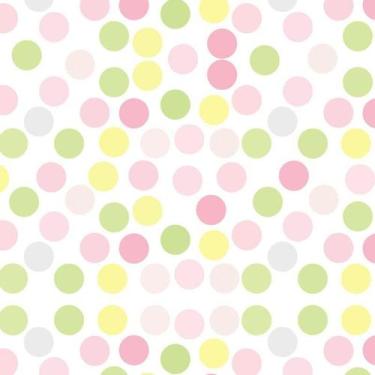 Imagem de Papel De Parede Poa Circulos Rosa Verde Amarelo Autocolante - LRP