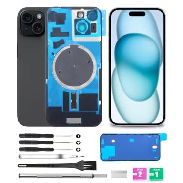 Imagem de Yuntunele Tampa traseira de vidro (inclui vidro de lente, suporte, ímã) Substituição compatível com iPhone 15 Todas as operadoras com conjunto de ferramentas profissionais (preto)