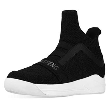 Imagem de Soulsfeng Tênis masculino casual cano alto respirável malha tricô tornozelo botas esportivas, A-black, 9