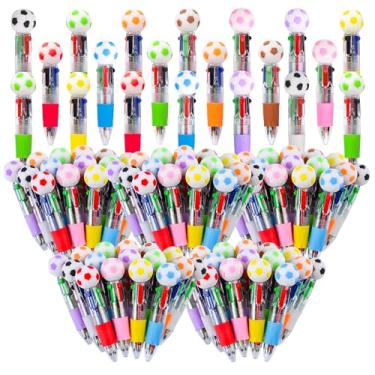 Imagem de LiYiQ 100 canetas multicoloridas de futebol em um desenho animado fofas divertidas 4 em 1 canetas esferográficas kawaii em formato de futebol para crianças presentes divertidos