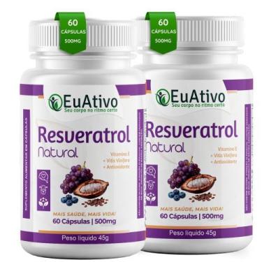 Imagem de Resveratrol 500mg 60 Cápsulas EUATIVO - EUATIVO SUPLEMENTOS, 02 un