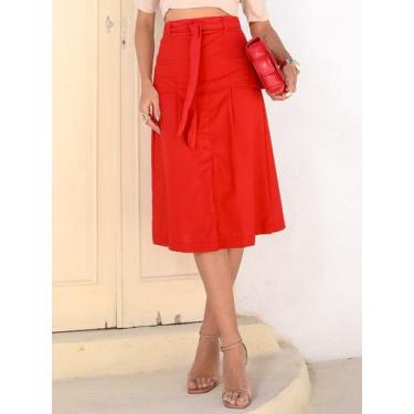 Imagem de Saia Midi em Linho com Fenda Sofisticada e Acabamento Pespontado - Lum