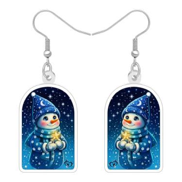 Imagem de BONSNY Brincos de pingente de boneco de neve de Natal para mulheres, brincos de acrílico leve e fofos, joias de boneco de neve festivas para presente de festa de reunião de família, presente de Natal