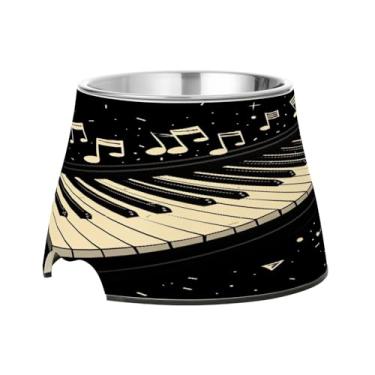 Imagem de Blueangle Tigelas elevadas para cães com aço inoxidável – Prato antiderrapante de 2,3 xícaras para animais de estimação de alta capacidade para saúde da coluna e design de padrão de teclas de piano