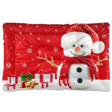 Imagem de SEHANY Cama de Natal com flocos de neve, boneco de neve, para cães, gatos, com fundo antiderrapante, caixa de canil, colchão macio, lavável, para cães pequenos, médios e grandes, gatos, 91 x 61 cm