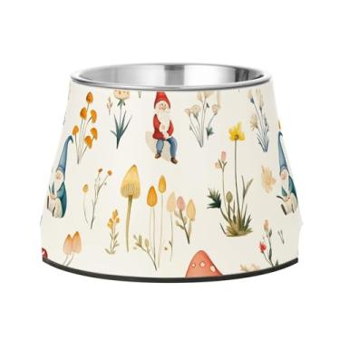 Imagem de SEHANY Tigelas para cães de ervas e cogumelos antiderrapante de aço inoxidável com fundo de borracha para evitar tombamento, tigelas elevadas para comida e água quadriculadas para cães e gatos