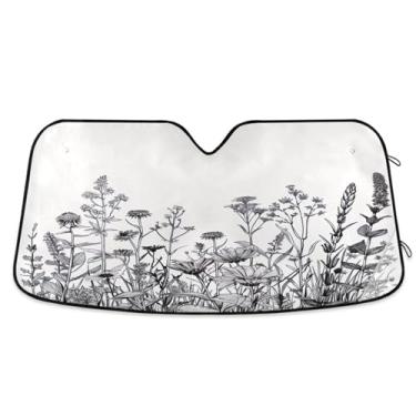 Imagem de ATTX Pára-brisas de carro flores pretas e brancas 134.6 cm x 59.7 cm Protetor solar universal com proteção UV, persiana de janela frontal automática dobrável para caminhões Sedans SUVs #994
