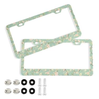 Imagem de SEHANY Molduras de placa de licença de flores florais coloridas, capas de moldura de placa de carro de alumínio à prova de ferrugem com orifícios elípticos e parafusos serve para veículos padrão dos
