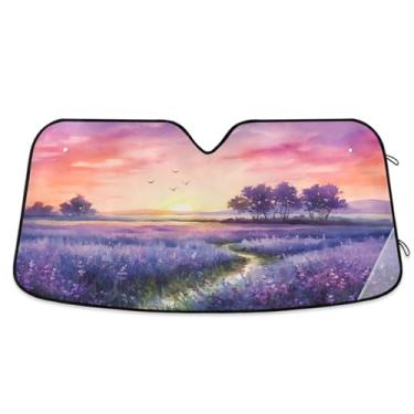 Imagem de ATTX Para-brisa de carro Sunset in A Purple Field 134.6 cm x 59.7 cm Protetor solar universal com proteção UV, persiana de janela dianteira automática dobrável para caminhões Sedans SUVs #82
