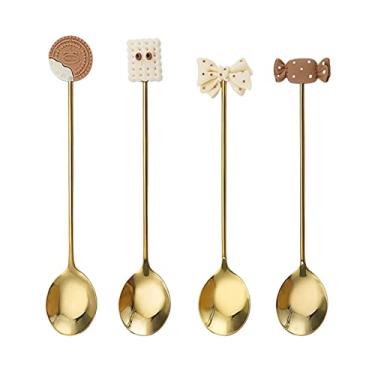 Imagem de Concha de sopa 4 peças 304 colher de aço inoxidável sobremesa bonito sorvete doméstico agitação café