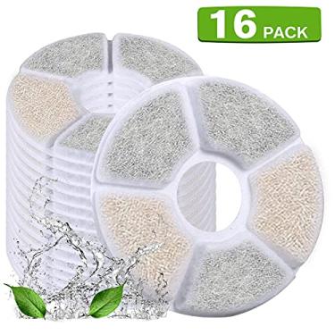 Imagem de Filtros de reposição para bebedouro gatos 16 unidades automático animais estimação redondo 84oz 2 5L filtragem 3 em 1 com carvão ativado casca coco resina troca iônica e algodão água fresca limpa segu