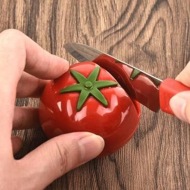 Imagem de 1 ferramenta de afiador de faca, mini pedra de amolar criativa fofa em forma de tomate, utensílios de cozinha