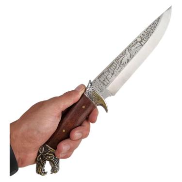 Imagem de Faca De Camping Fulltang Com Cabo Decorado Cabeça De Tigre