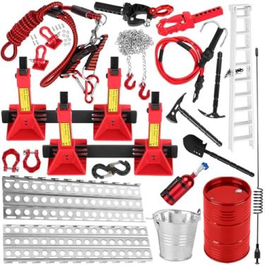 Imagem de ARRCat RC Decoration Upgrades Part for 1/10 SCX10,Trx4/6,GEN7/8,Jack,Fuel Tank,Shovel,Axe,Trailer Chain/Hook/Rope/Receiver/Elastic Force Rope,Antenna,Nitrogen Bottle,Ladder,Recovery Board,Red