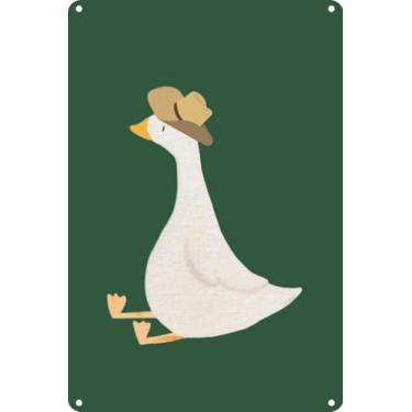 Imagem de Arte de parede engraçada de ganso bobo, pôster fofo, ilustração de quarto infantil, decoração de aniversário menina, berçário verde escuro, decorações de festa, placa de metal impermeável de alumínio
