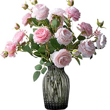 Imagem de YYBOES Vaso de vidro para flores, conjuntos de vasos para decoração, decoração de simulação de peônia, vaso de flores artificiais, decoração de casa, decoração de mesa, arranjo de flores, decoração