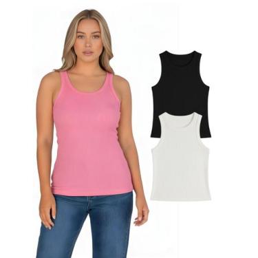 Imagem de Kit Com 2 Regatas Ribana Feminina Preta+Branca Cor:Preto+BrancoTamanho