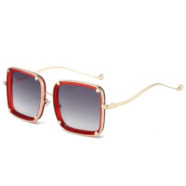 Imagem de JRLLFD Óculos de sol de metal com armação grande para idosos, femininos e masculinos, óculos de sol clássicos de luxo para dirigir, uso externo, UV400 (vermelho, gradiente, cinza)