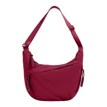 Imagem de Bolsa tiracolo de nylon crescente para mulheres, casual, bolsa de bolinho de massa, bolsa de ombro, leve, viagem, uso diário ao ar livre (vermelha)