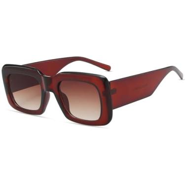 Imagem de Óculos de sol quadrados com armação grande retrô, femininos e masculinos, modernos, para festa e viagem, UV400 (chá marrom)