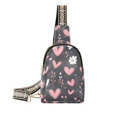 Imagem de CEBUGI Bolsa tiracolo de couro pequena com corações para mulheres, pochete transversal para trilhas, viagens ao ar livre