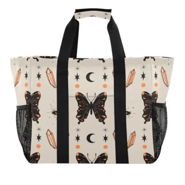 Imagem de Wassud Sacolas de compras reutilizáveis Black Butterflies grande bolsa organizadora de lona impermeável para praia, piquenique, lavanderia, viagem