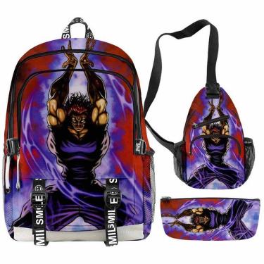 Imagem de Conjunto de mochilas escolares Hanma Baki Jack Hanma Hammer 3 unidades