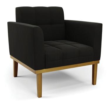 Imagem de Poltrona Base De Madeira Fixa Castanho Elisa Suede Preto D03 - D'rossi