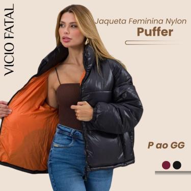 Imagem de Jaqueta Feminina Nylon Puffer Forro Amlplo Gola Alta Capuz Removível-Feminino