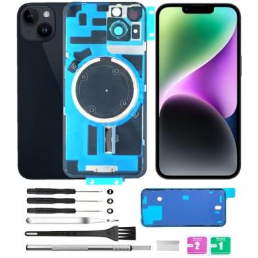 Imagem de Yuntunele Tampa traseira de vidro (inclui vidro de lente, suporte, ímã) Substituição compatível com iPhone 14 Todas as operadoras com conjunto de ferramentas profissionais (preto)