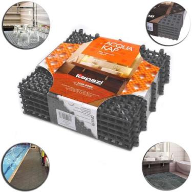 Imagem de Piso Borracha Tapete Acqua Kap 06 Pçs Banheiro Piscina Cinza - Kapazi